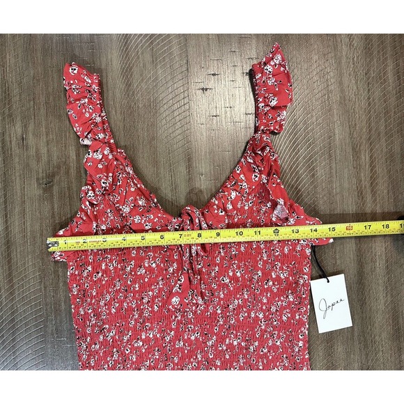 NWT Japna Women's Bodycon Stretch Dress Red Floral Sleeveless Ruffle V Neck - M - Picture 6 of 11